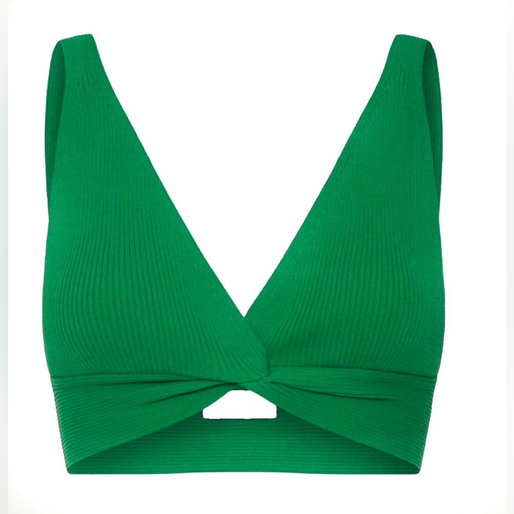 Meshki Green Twist Front Ribbed Crop Top